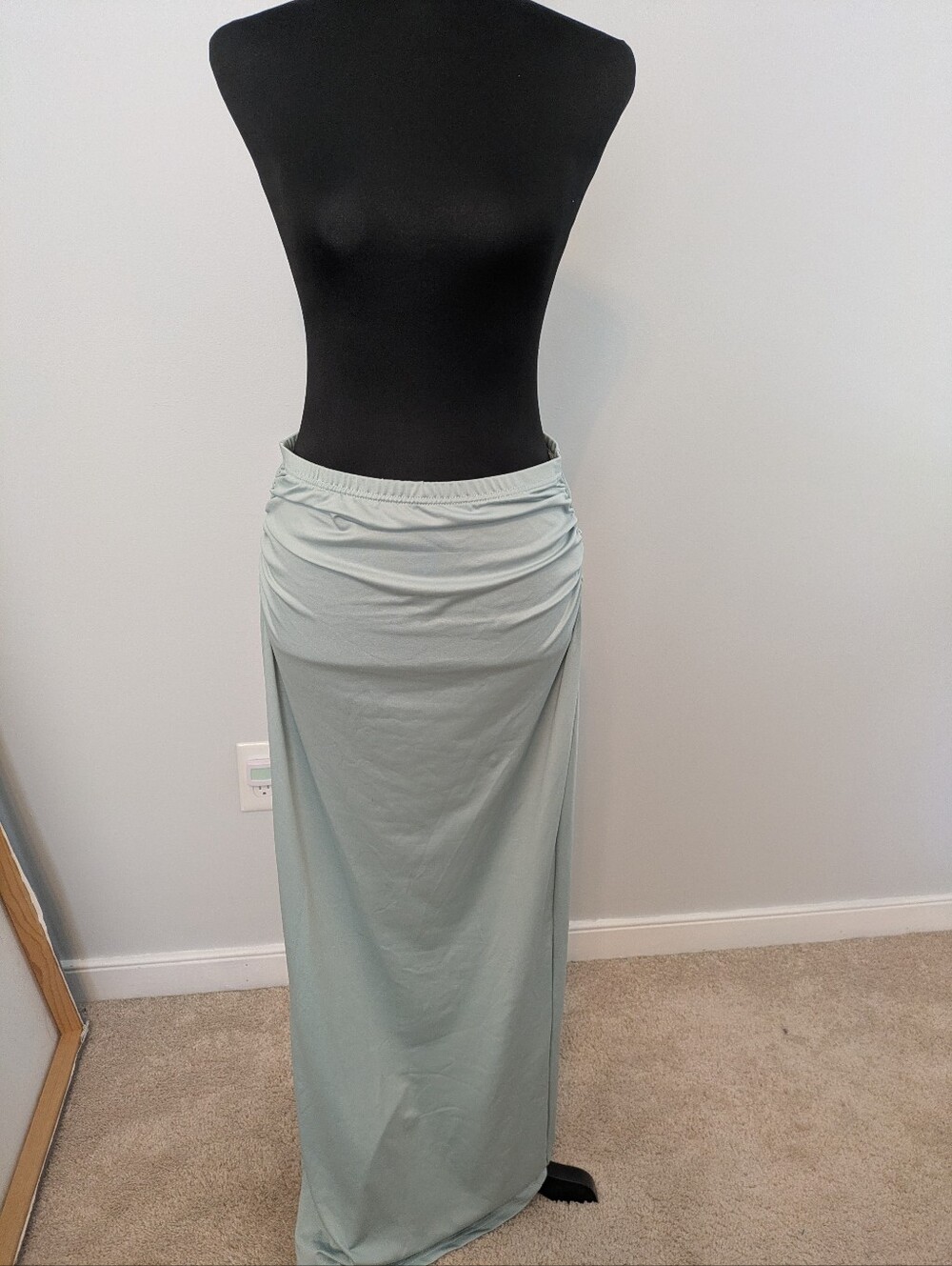 Sage Satin Skirt Stretch Side Slit Size L Sleeveless Midi Dress Dual Purpose